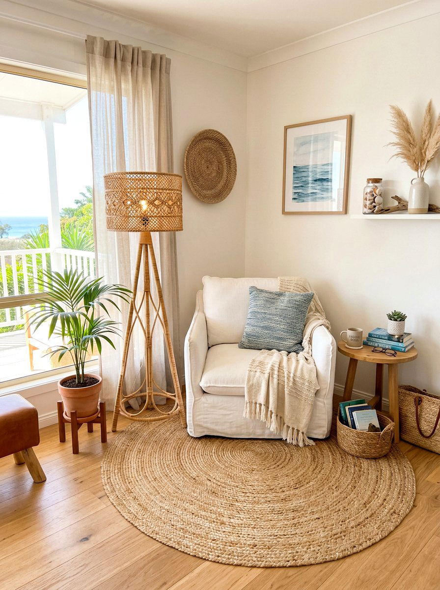 Woven Rattan Reading Light - 30 reading lamp corner ideas