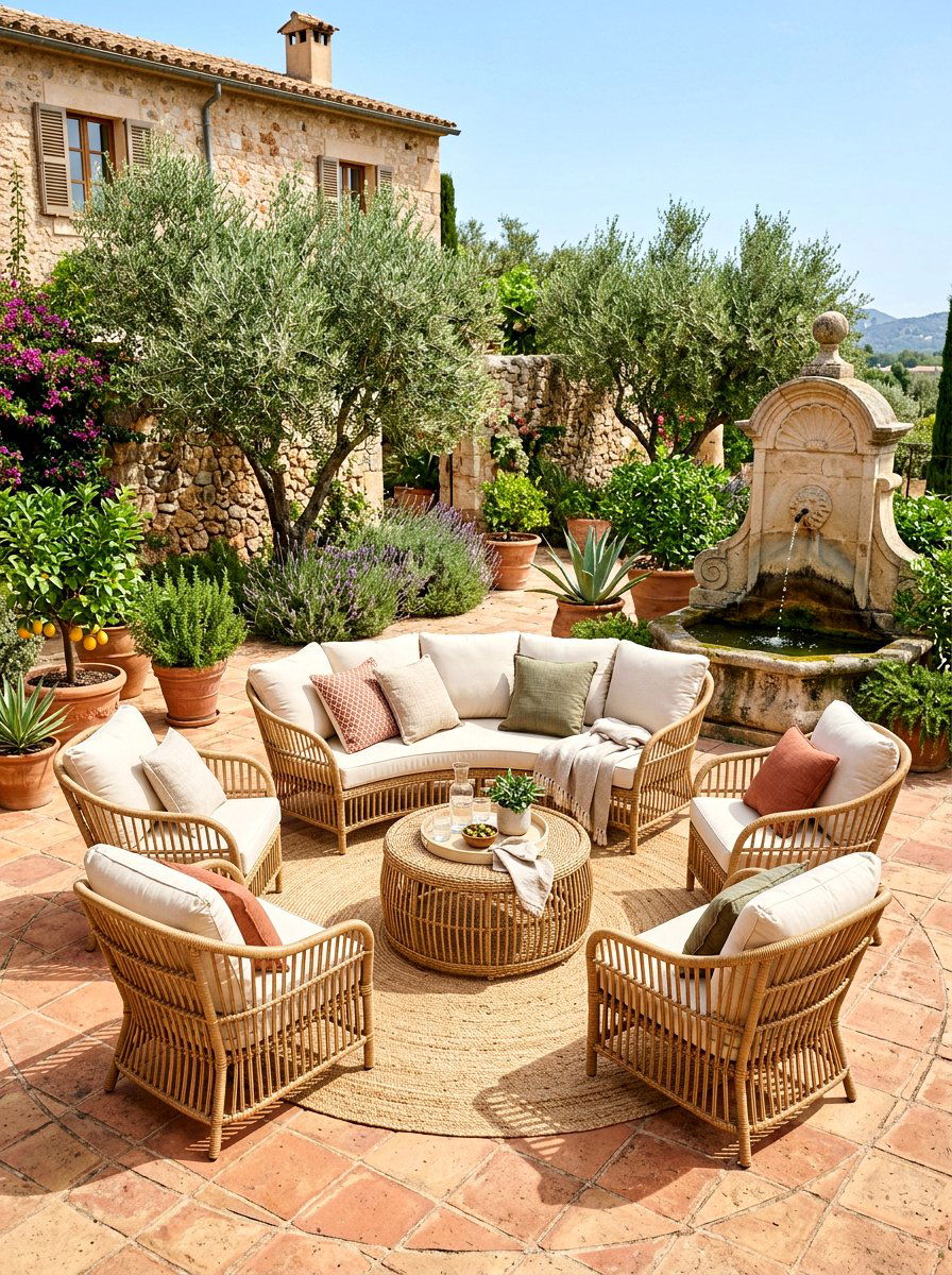 Woven Rattan Seating - 30 Mediterranean patio ideas