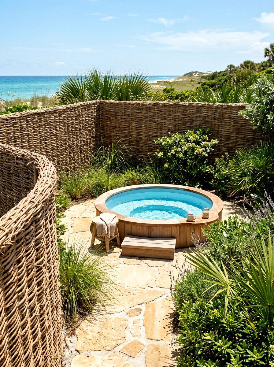 Woven Reed Fencing - 30 hot tub privacy fence ideas