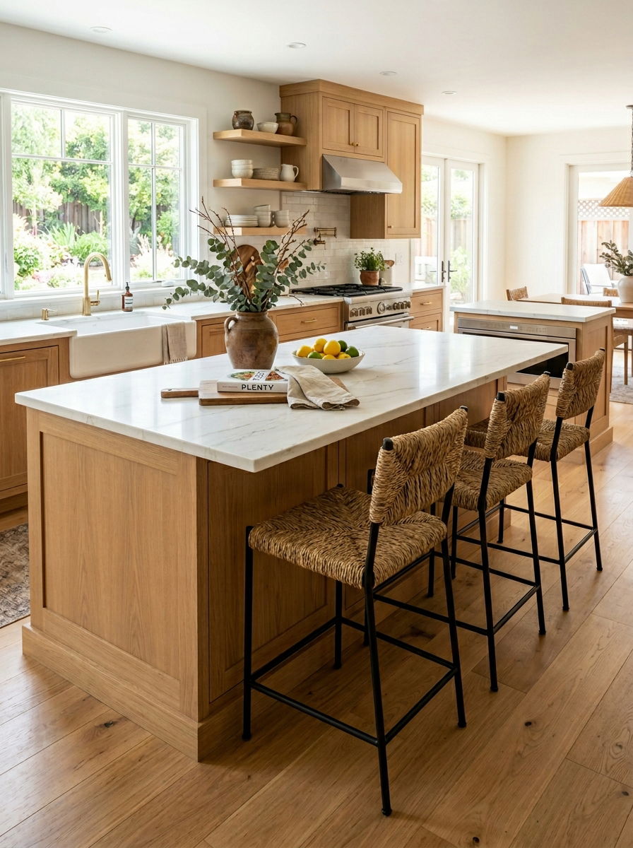 Woven Seagrass Bar Stools - 30 wine country kitchen ideas