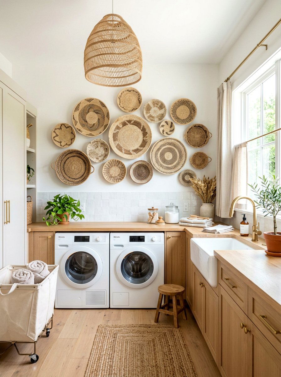 Woven Seagrass Baskets - 30 laundry room wall decor ideas