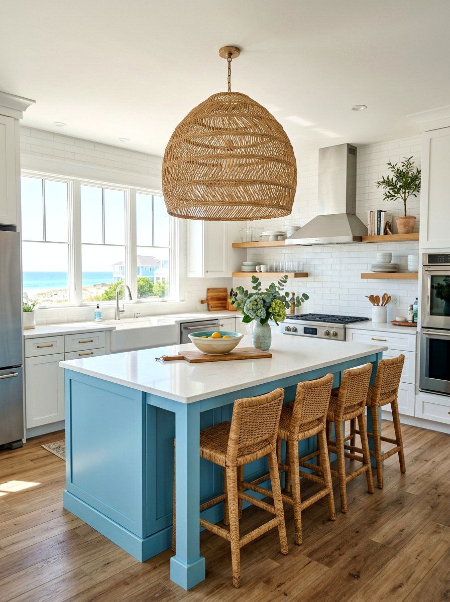 Woven Seagrass Coastal Kitchen Light - 30 oversized pendant lighting ideas