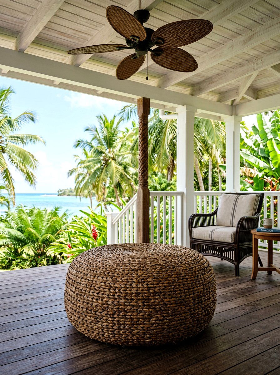 Woven Seagrass Floor Pouf - 30 outdoor floor cushion ideas