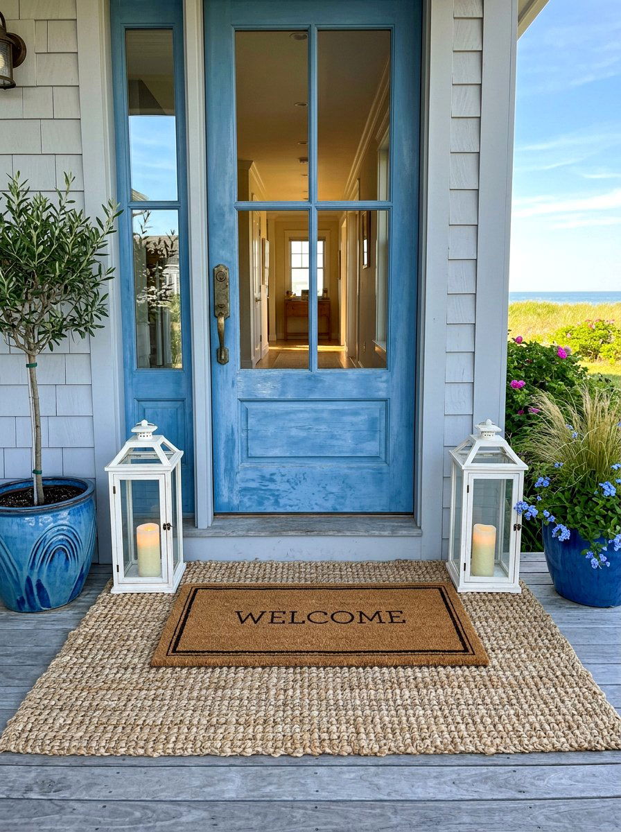 Woven Seagrass Layered Door Mat - 30 layered doormat porch ideas