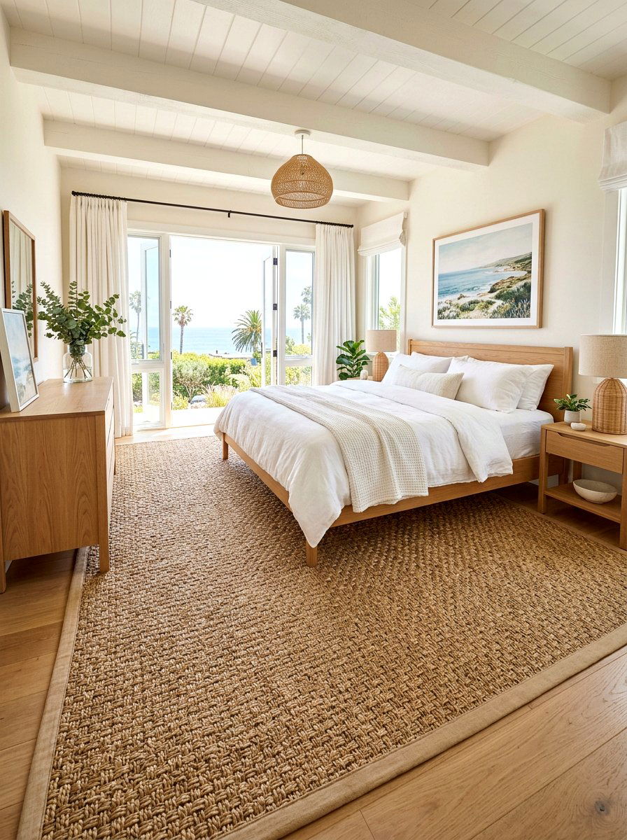 Woven Seagrass Rug - 30 summer bedroom decor ideas