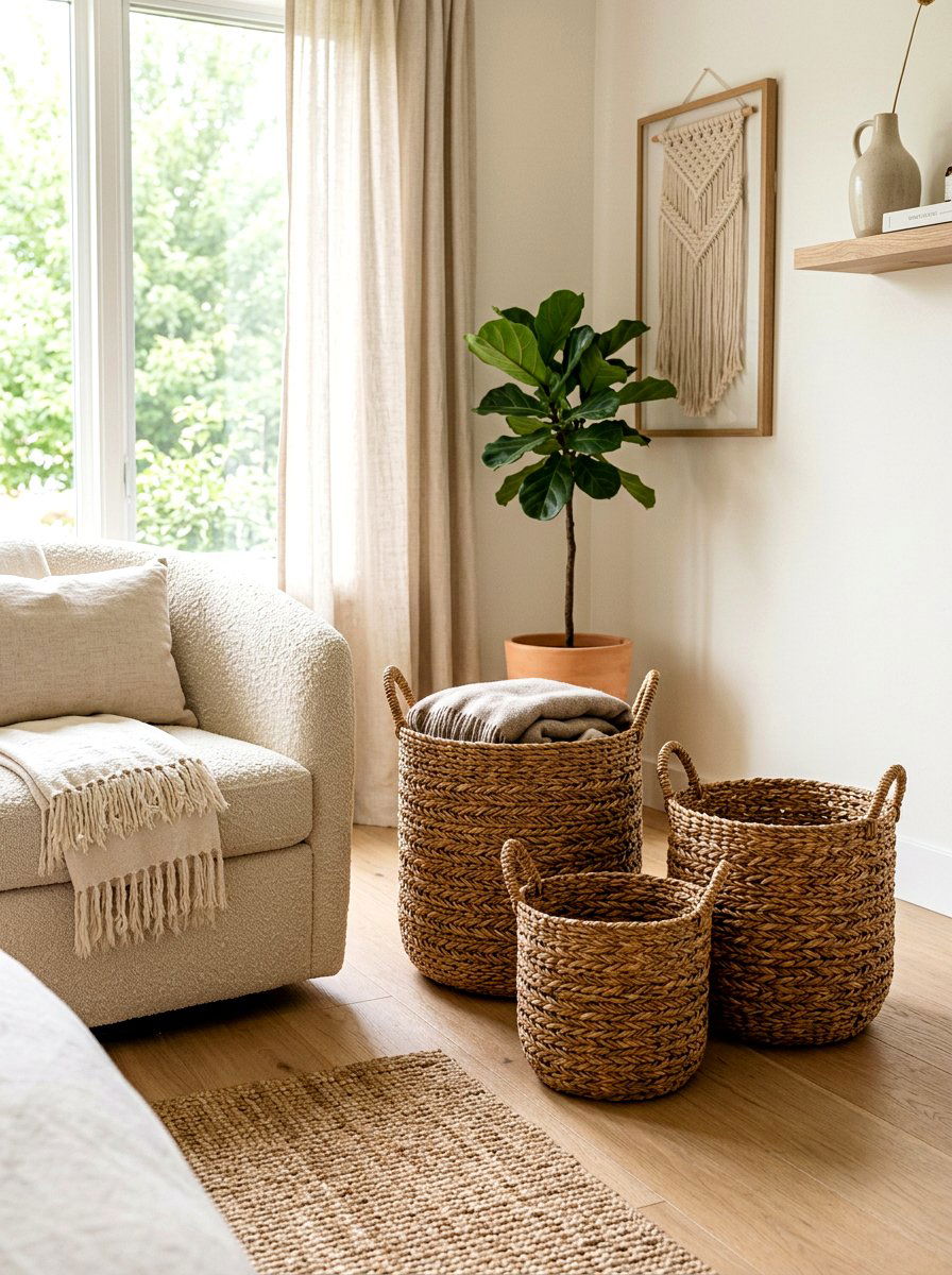 Woven Seagrass Storage Basket - 30 low stimulation bedroom decor ideas