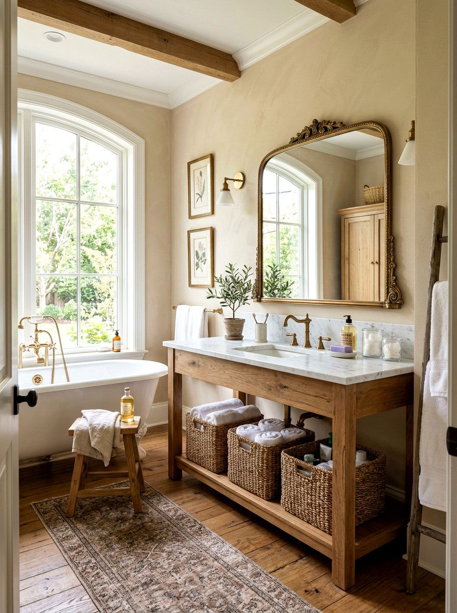 Woven Seagrass Storage Baskets Organization - 30 French country bathroom ideas
