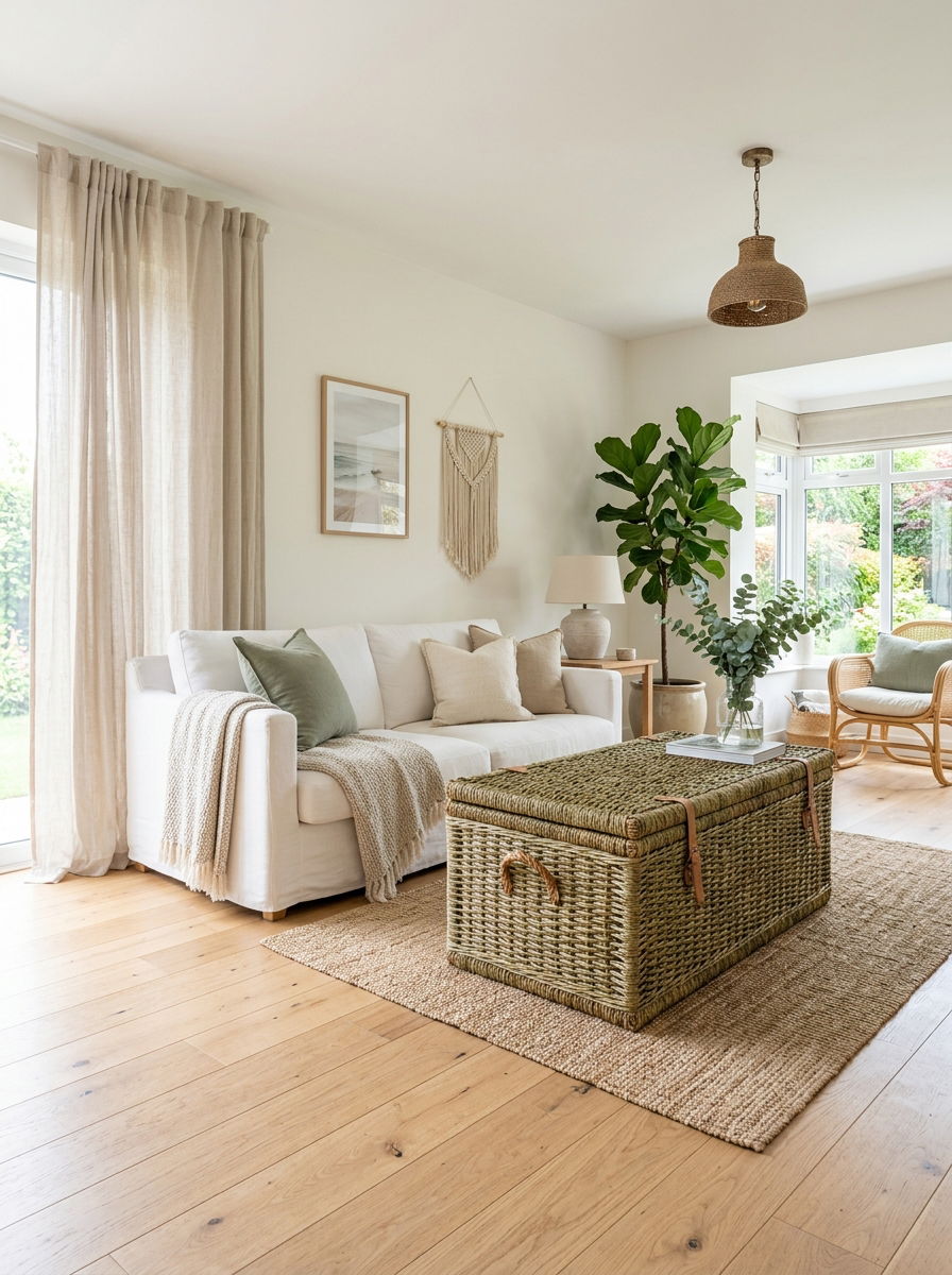 Woven Seagrass Trunk - 30 trunk coffee table ideas
