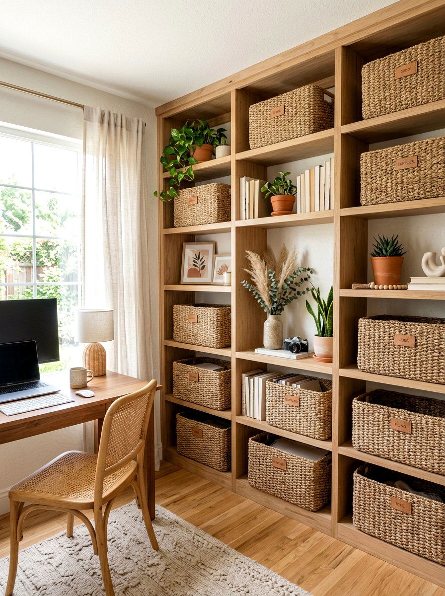 Woven Storage Baskets - 30 organizing a home office ideas