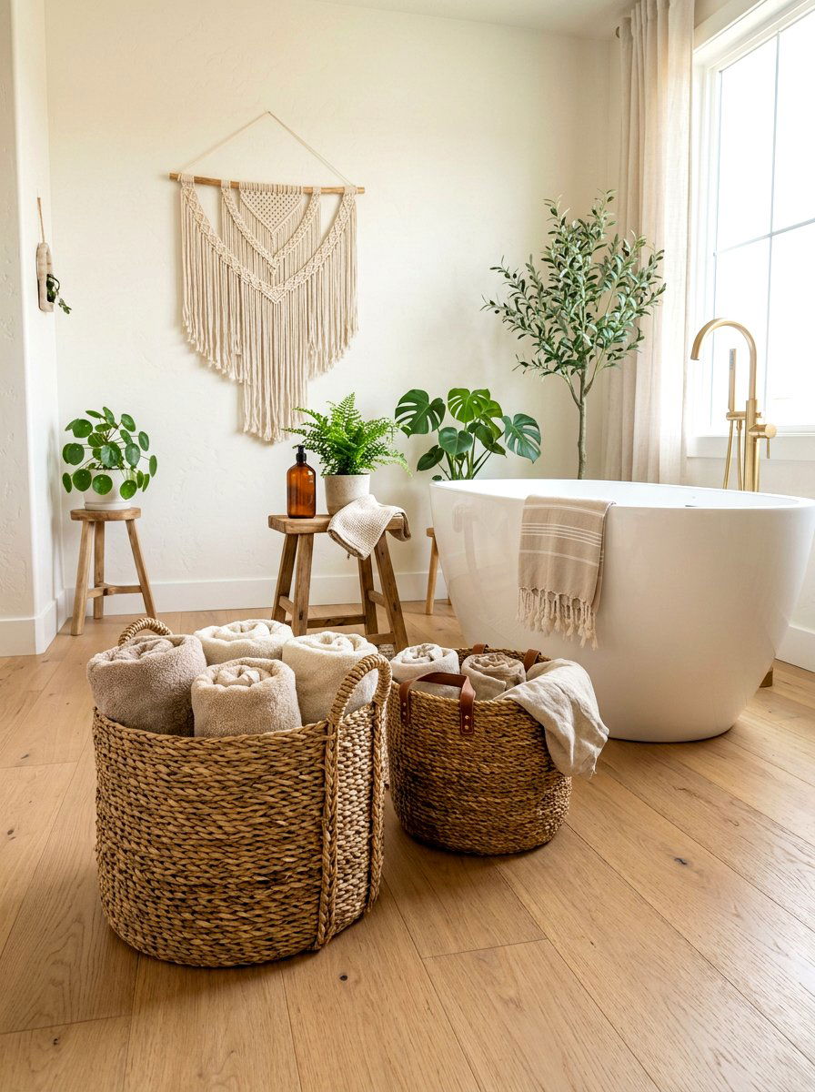 Woven Storage Baskets - 30 towel storage ideas