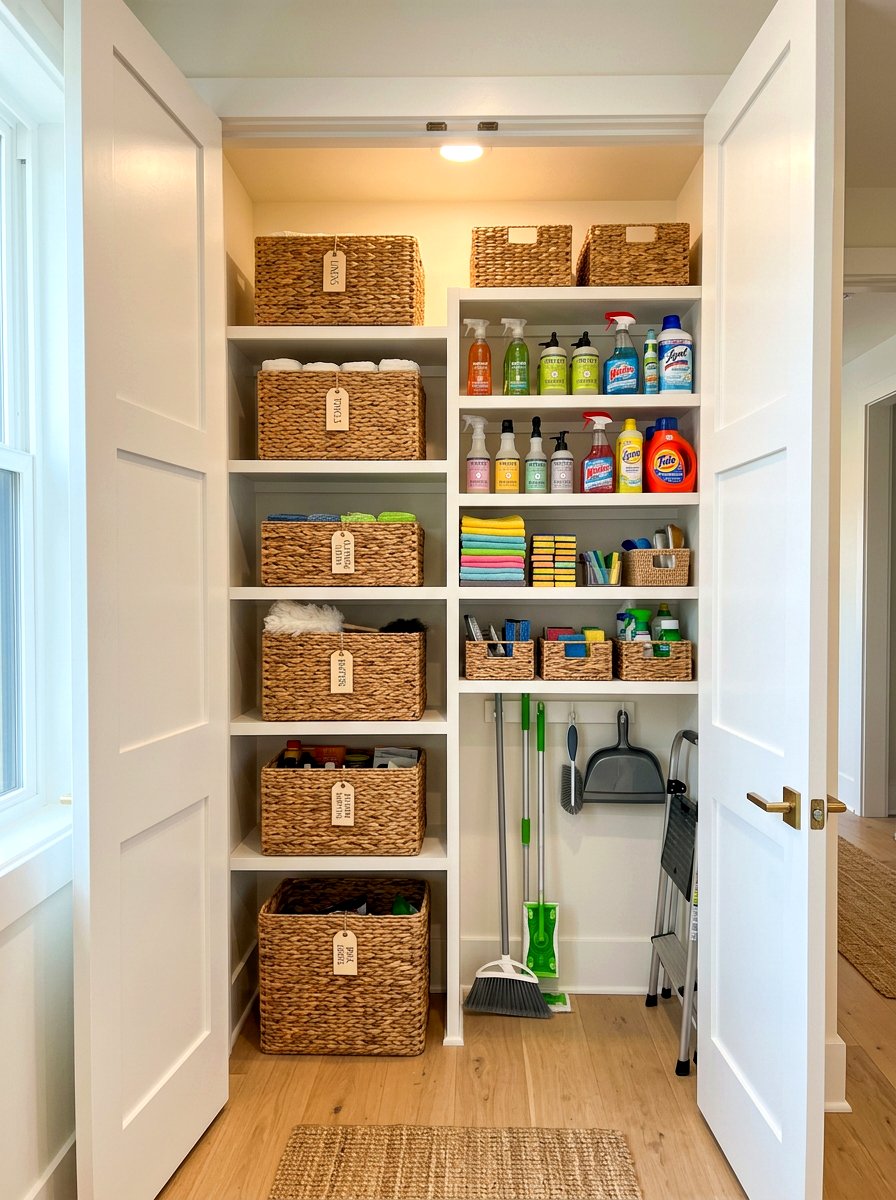 Woven Storage Baskets - 30 utility closet shelving ideas