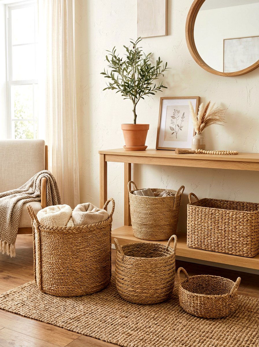 Woven Storage Baskets - 30 warm welcome entryway ideas