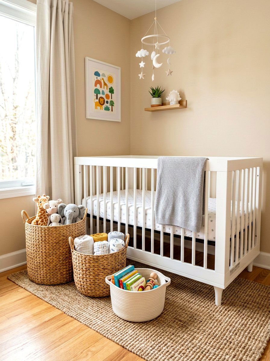 Woven Storage Baskets - 30 crib corner styling ideas