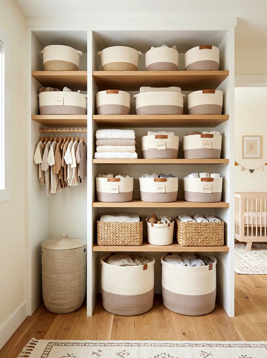 Woven Storage Baskets - 30 nursery closet organization ideas
