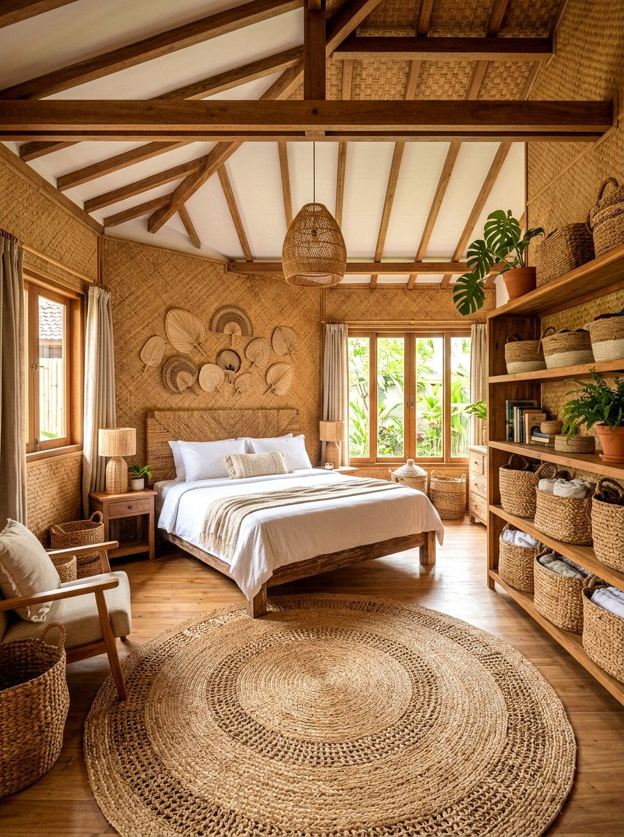 Woven Straw Bedroom - 30 resort summer bedroom ideas