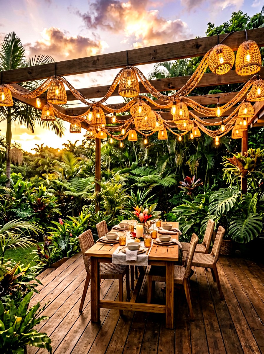 Woven String Light - 30 tropical patio ideas