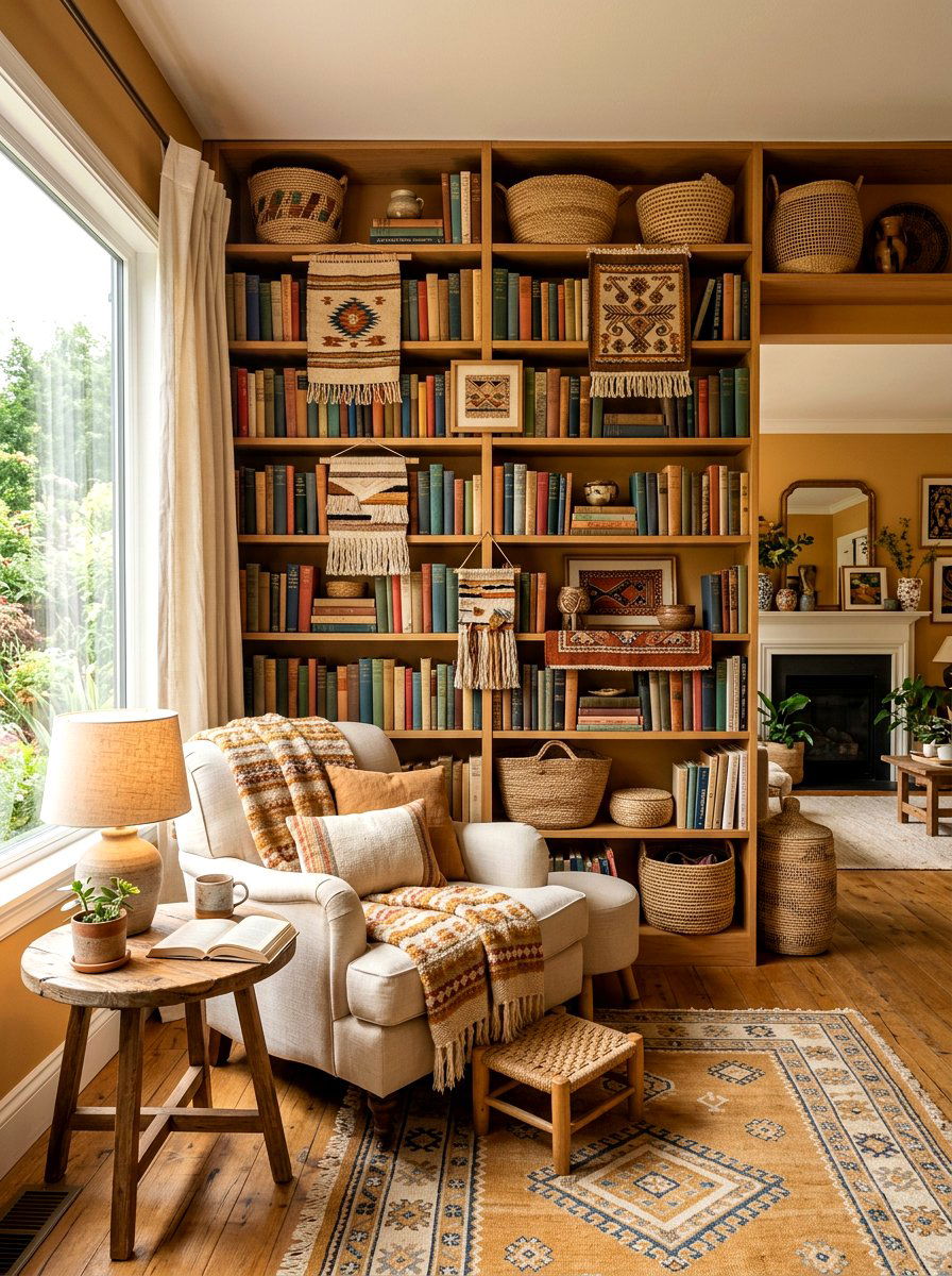 Woven Textile Decor - 30 bookcase decor ideas