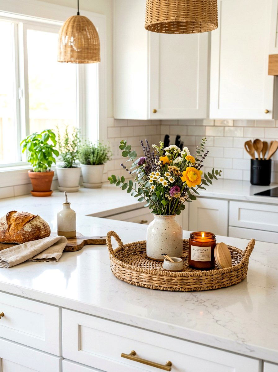 Woven Tray Styling - 30 kitchen counter decor ideas