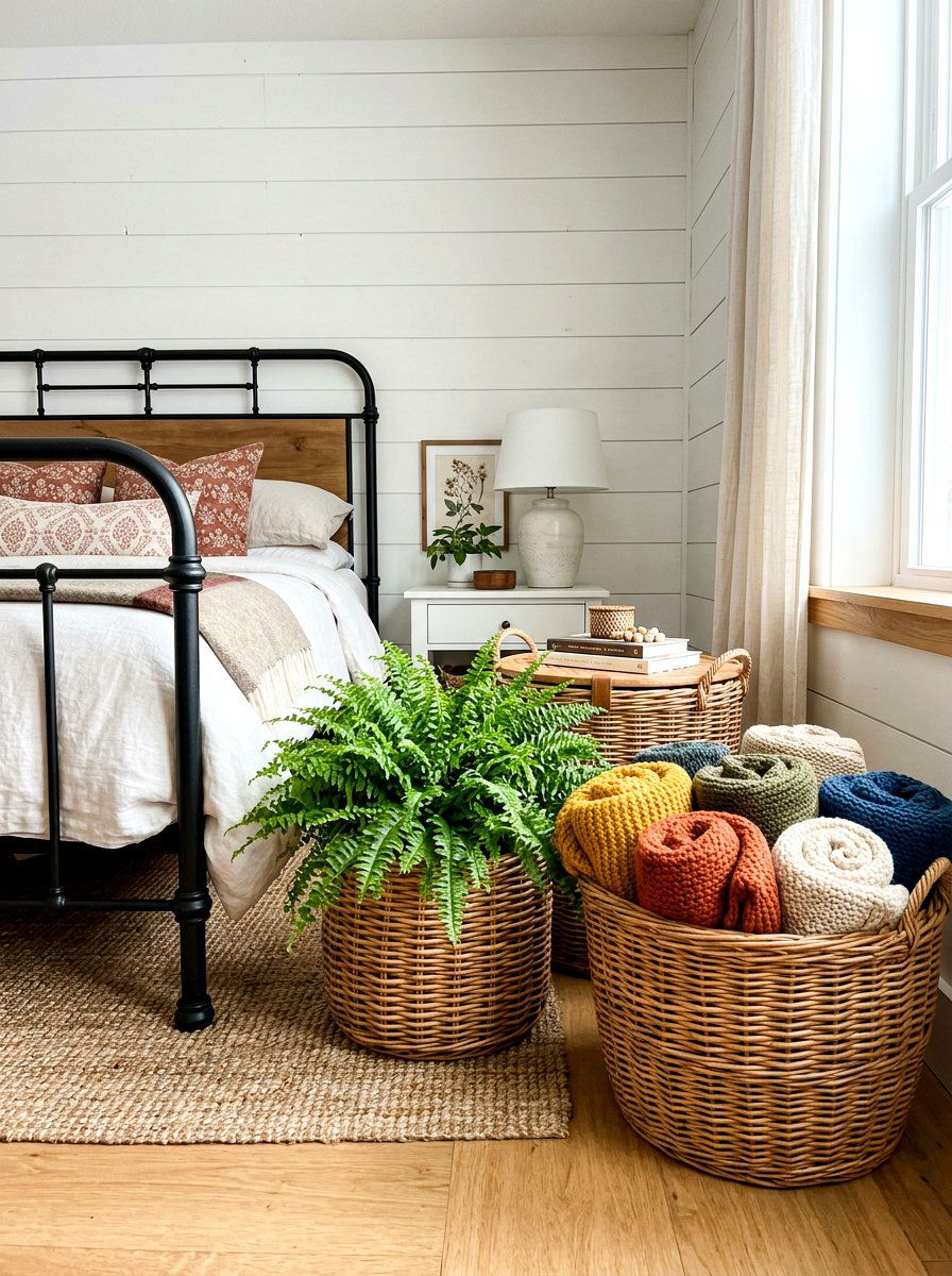 Woven Wicker Basket - 30 cottagecore bedroom ideas