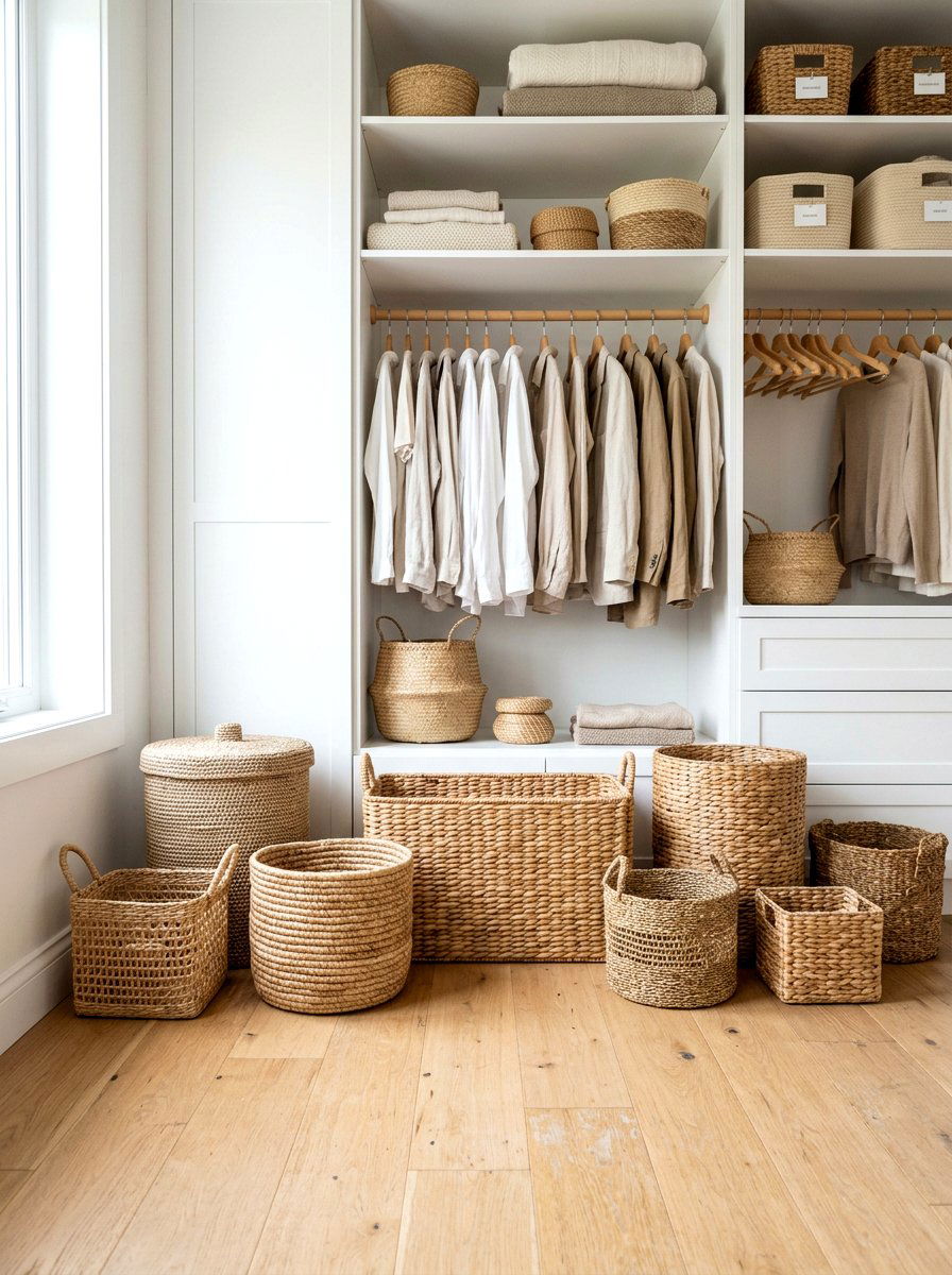 Woven Wicker Basket - 30 entry closet organization ideas