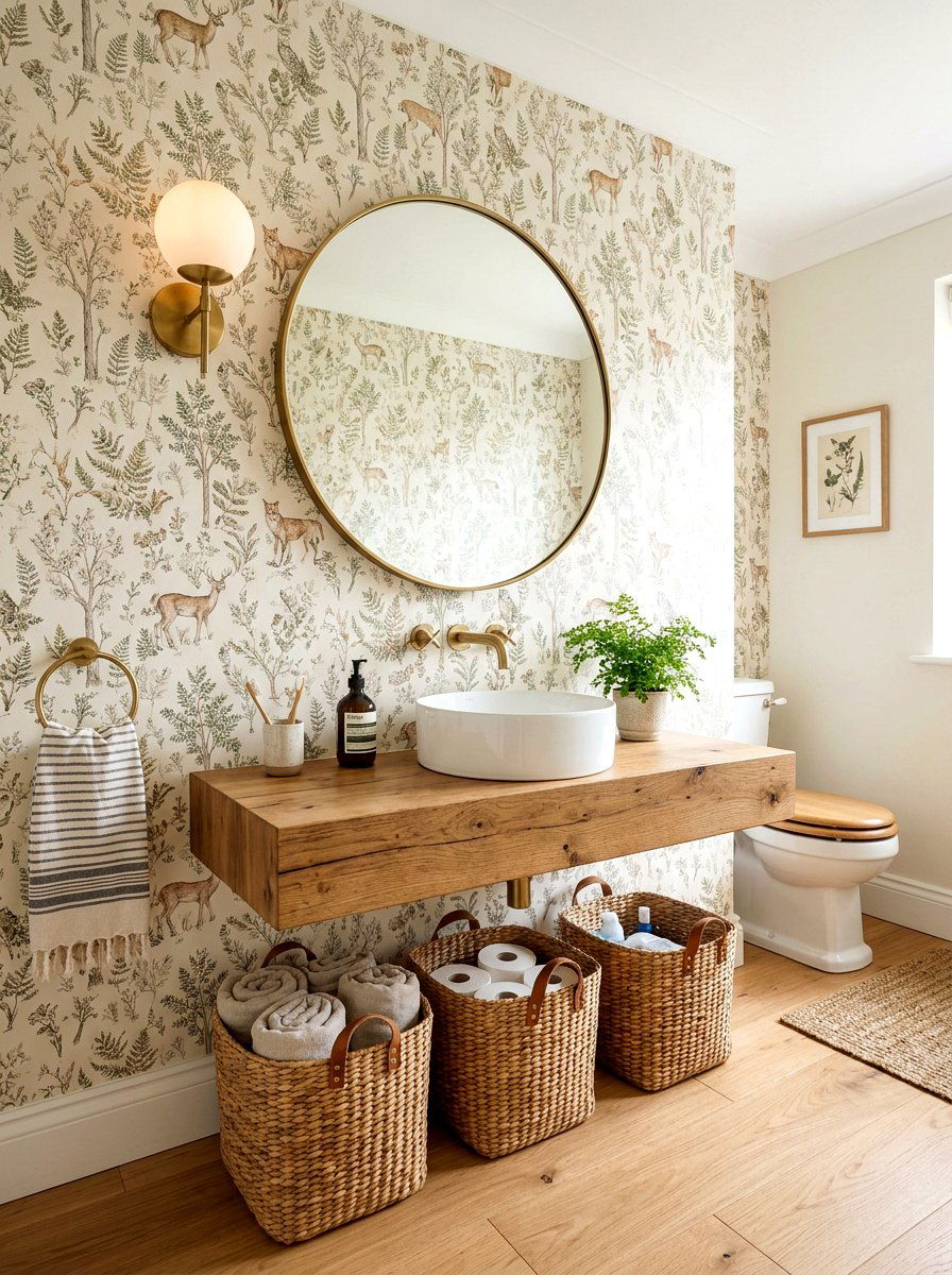 Woven Wicker Basket - 30 mushroom powder room ideas
