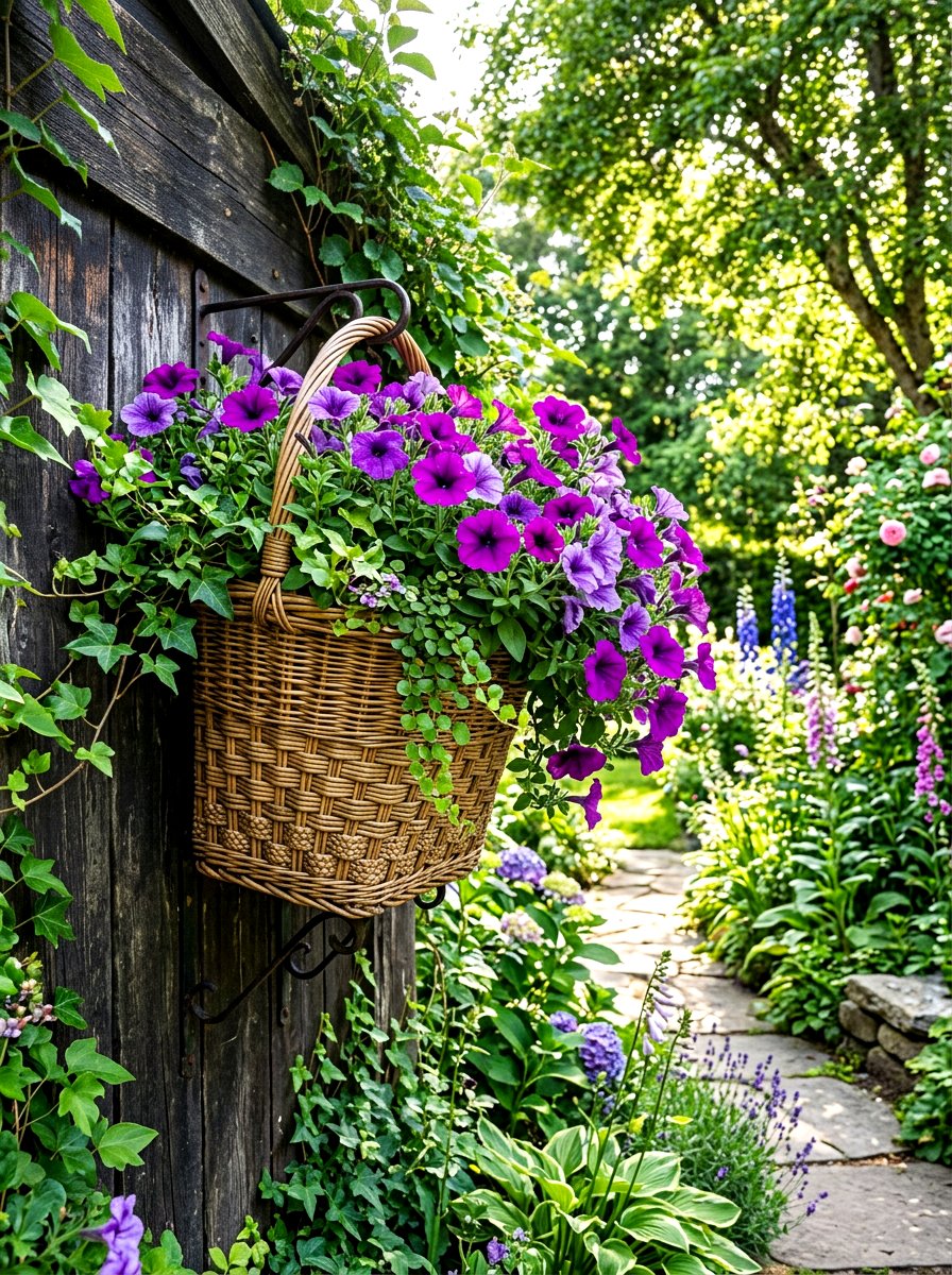 Woven Wicker Basket Garden - 30 rustic vertical garden ideas