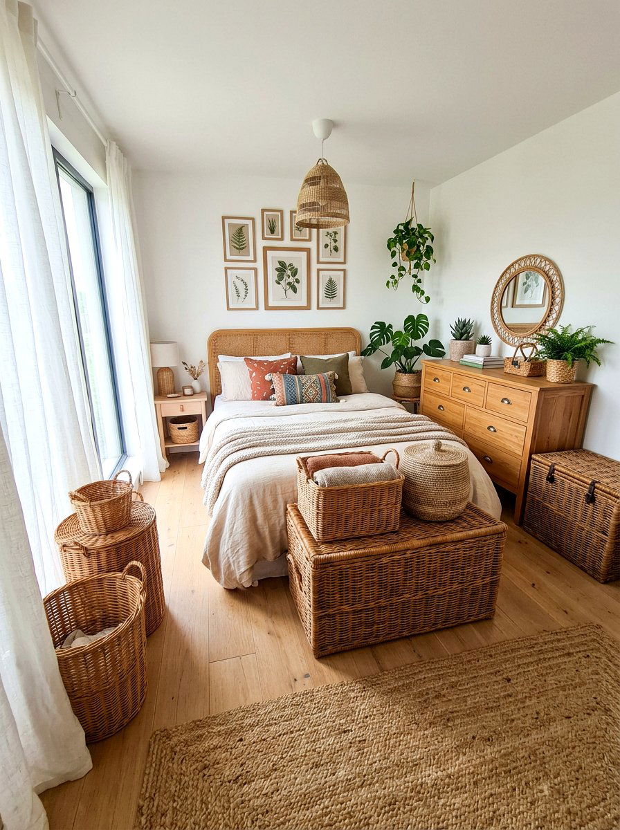 Woven Wicker Baskets - 30 rustic bedroom ideas