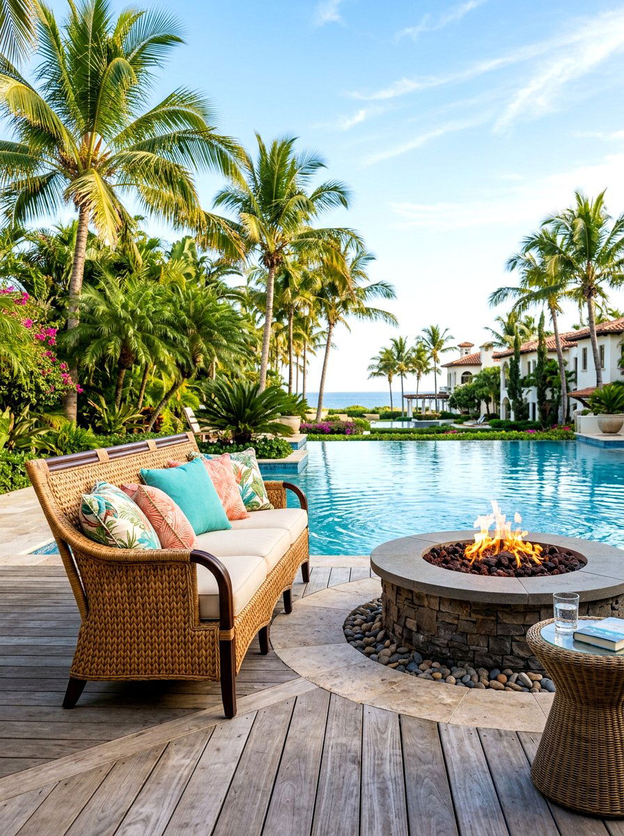 Woven Wicker Bench - 30 fire pit bench ideas