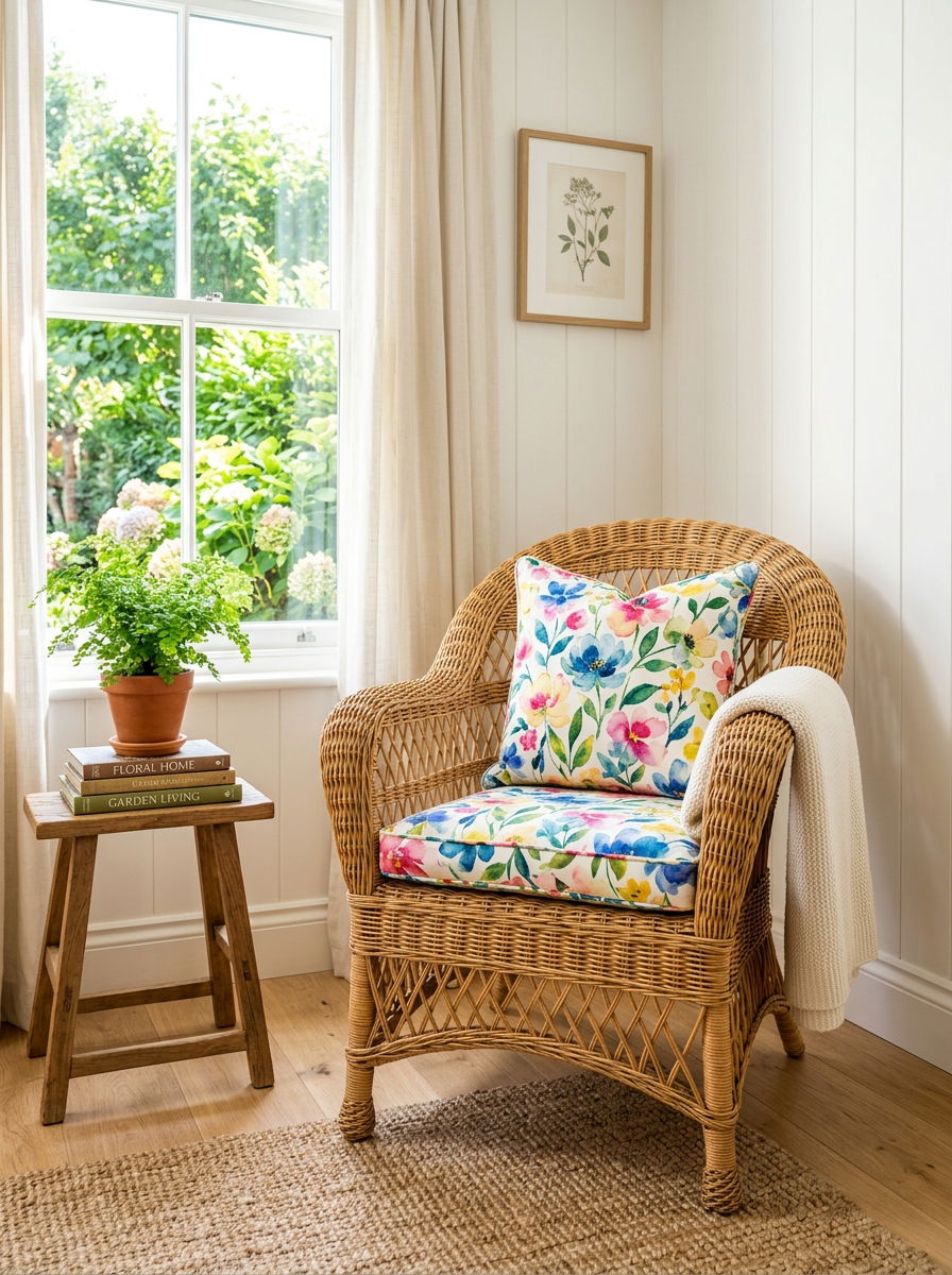 Woven Wicker Chair - 30 soft vintage bedroom ideas