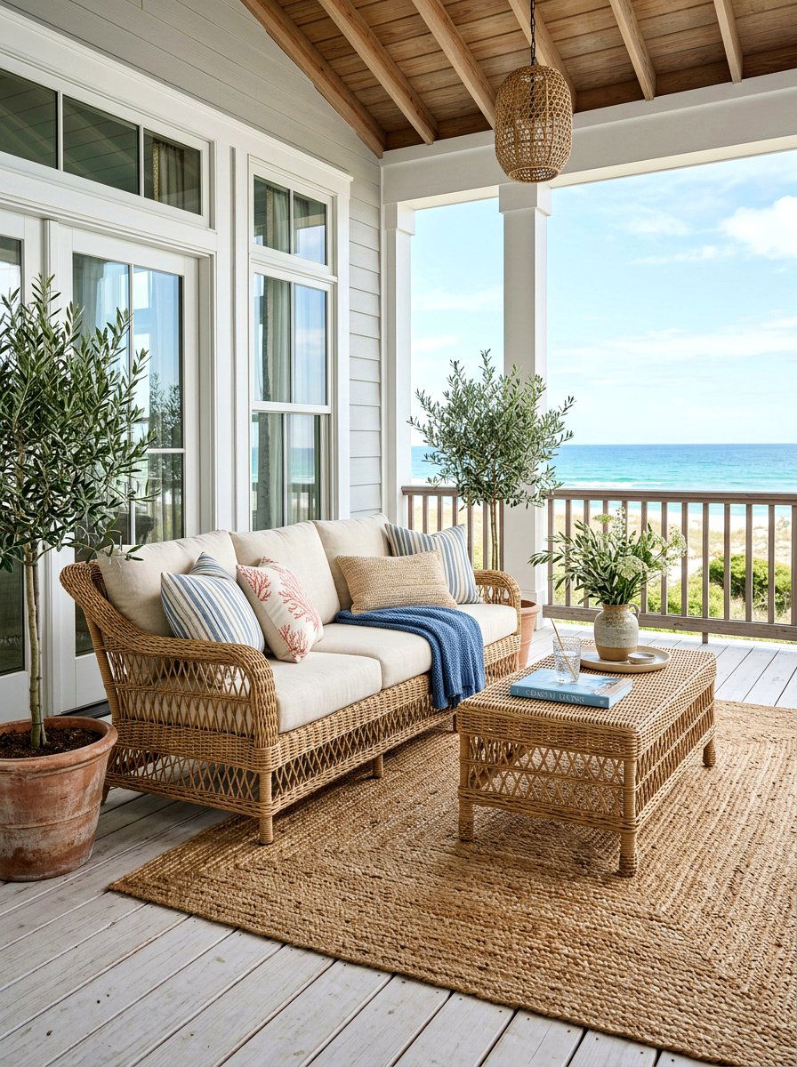 Woven Wicker Furniture - 30 farmhouse porch decor ideas