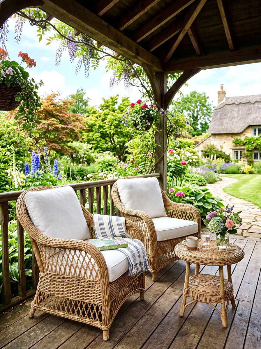 Woven Wicker Garden Armchair - 30 tea garden seating ideas