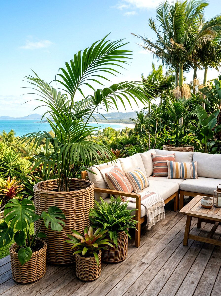 Woven Wicker Oversized Outdoor Pots - 30 oversized planter curb appeal ideas