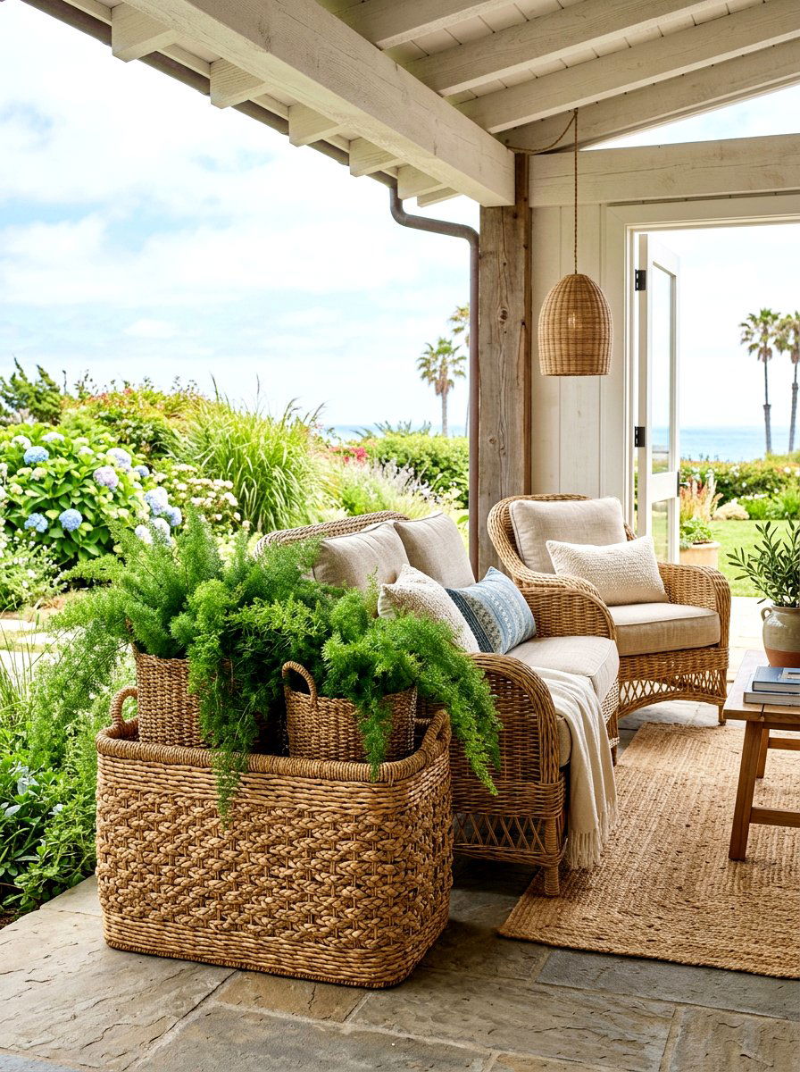 Woven Wicker Porch Planter - 30 porch ceiling planter ideas