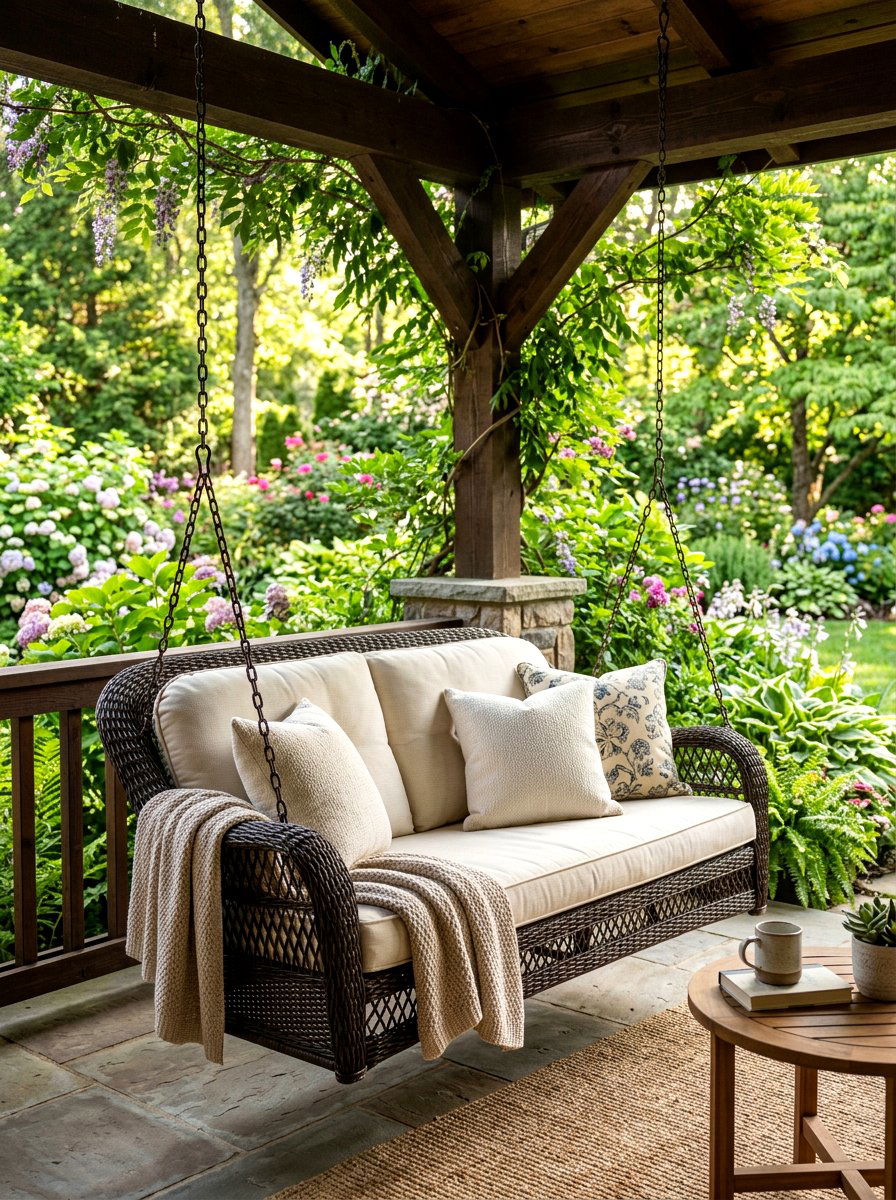 Woven Wicker Porch Swing - 30 porch daybed swing ideas