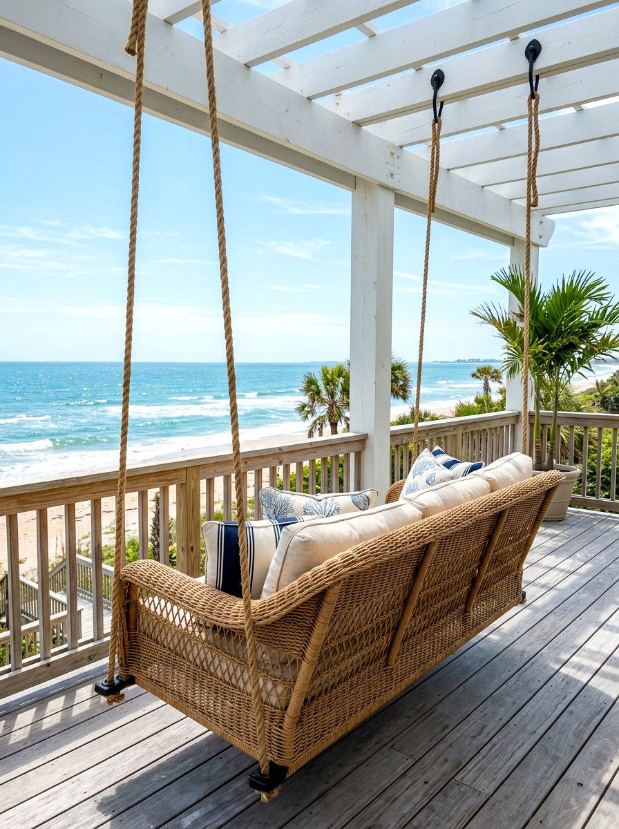 Woven Wicker Porch Swing - 30 front porch swing ideas