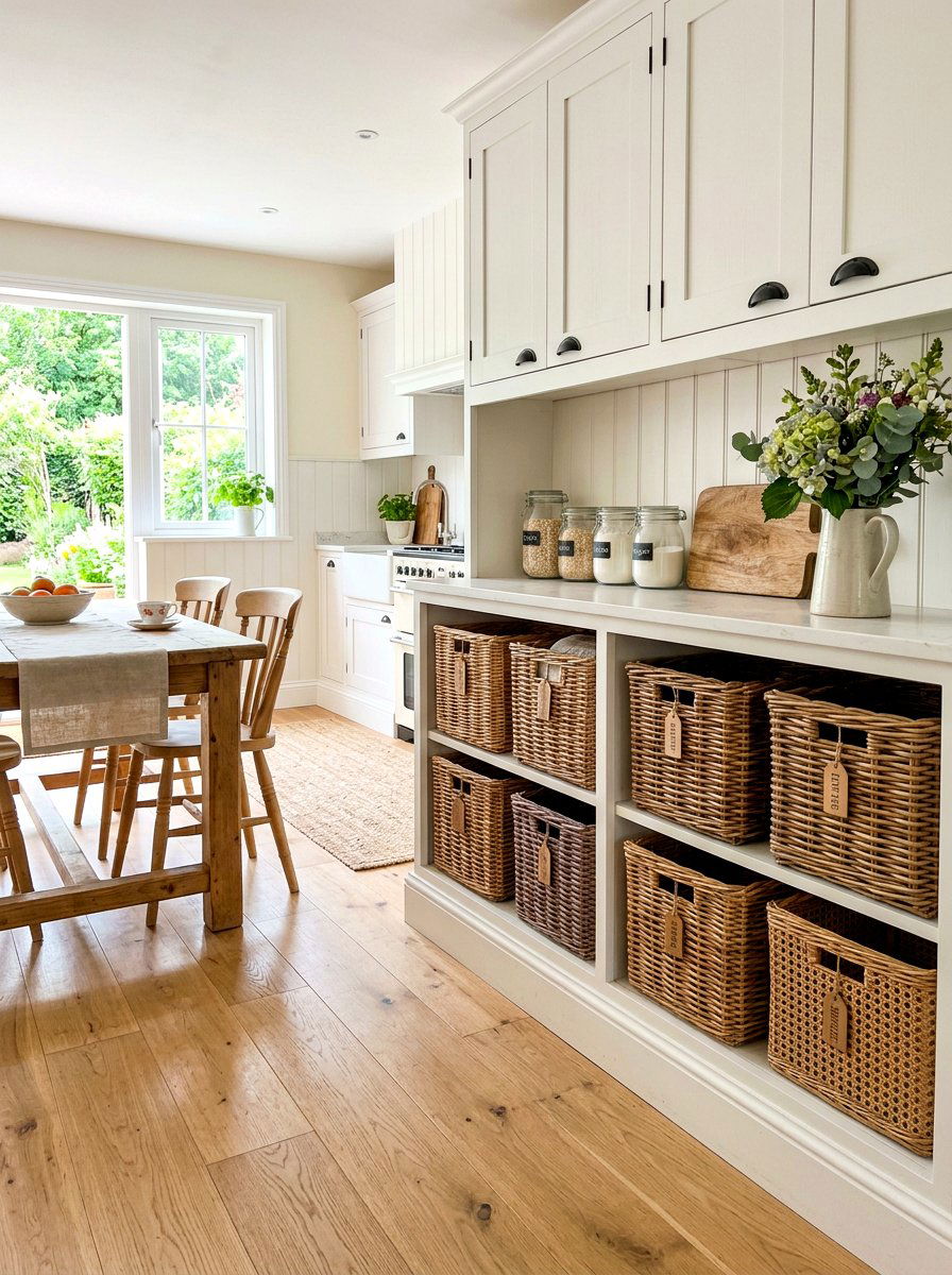 Woven Wicker Storage Baskets - 30 vintage cottage kitchen ideas