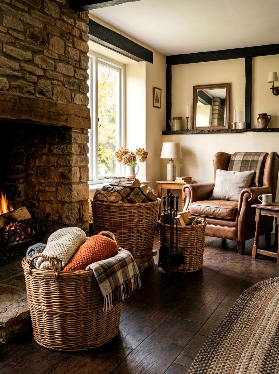 Woven Wicker Storage Baskets - 30 English cottage living room ideas