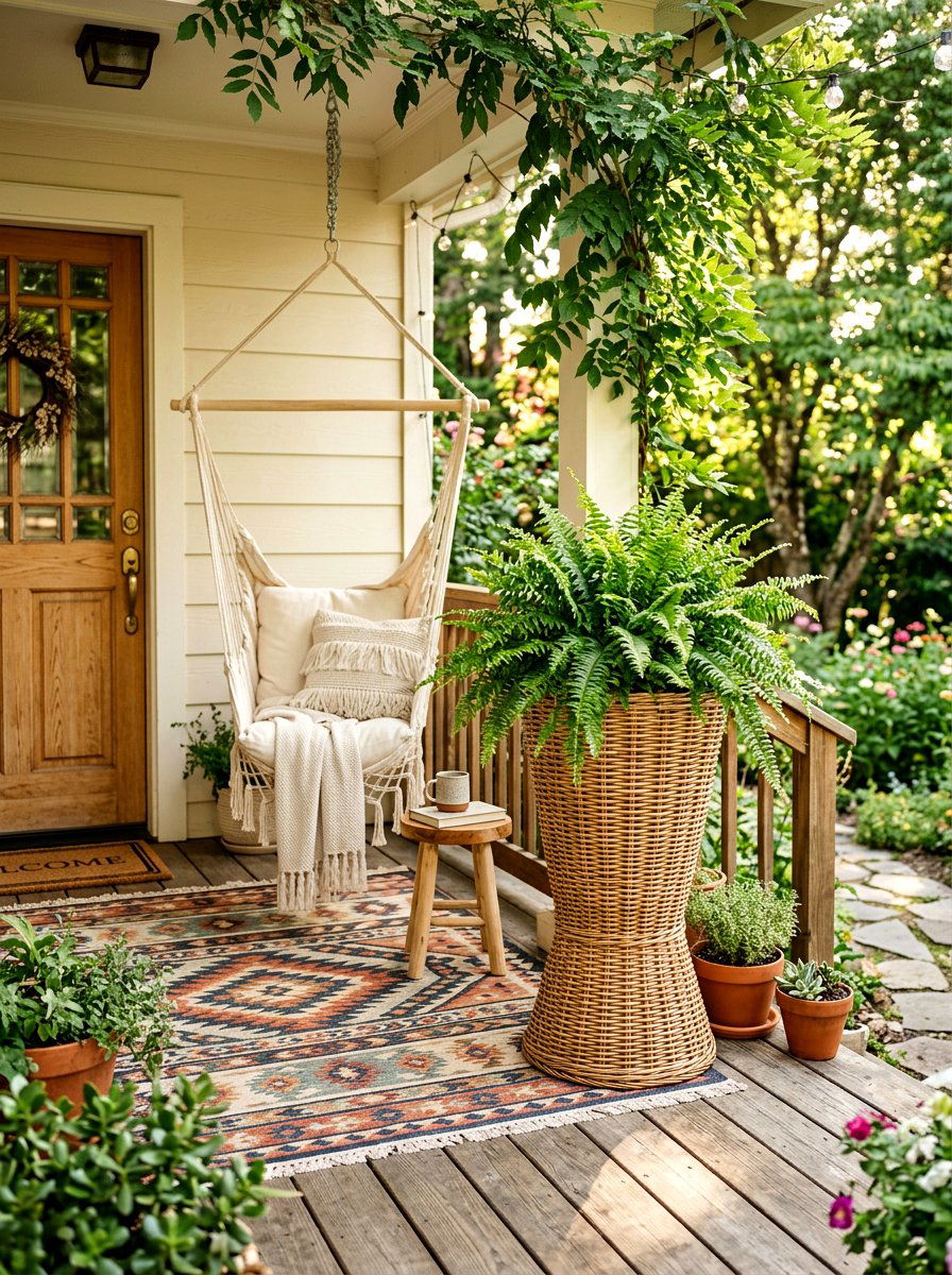 Woven Wicker Tall Planter - 30 tall front door planter ideas