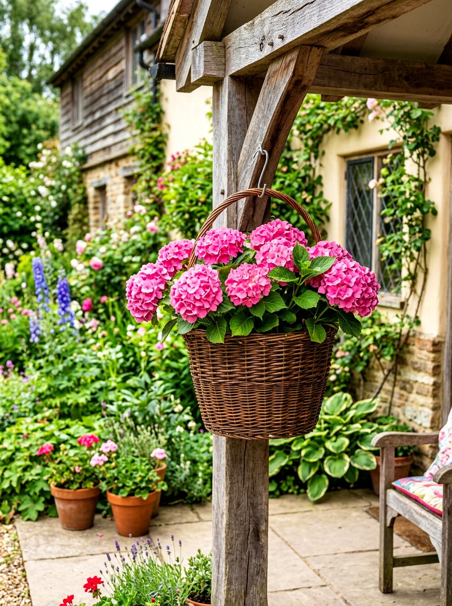 Woven Willow Basket - 30 rustic container garden ideas