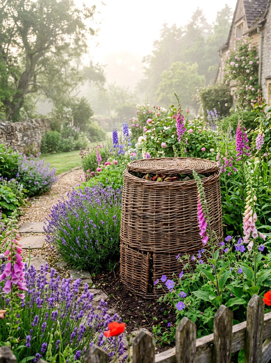 Woven Willow Compost Bin - 30 compost station ideas