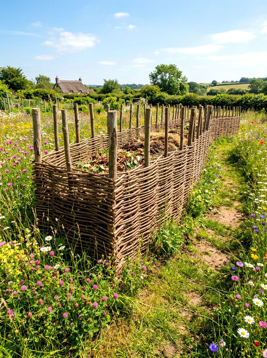 Woven Willow Compost Fence - 30 compost corner ideas