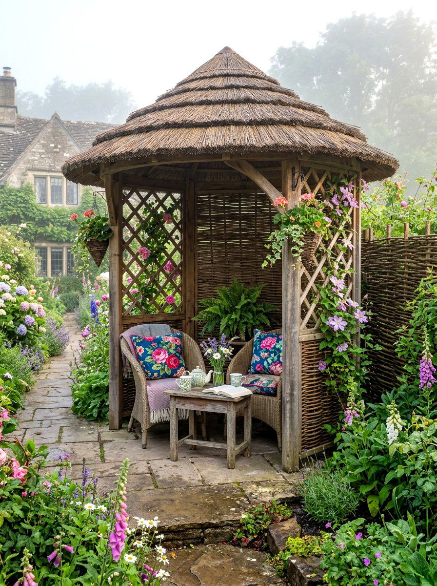 Woven Willow Fence - 30 gazebo privacy ideas