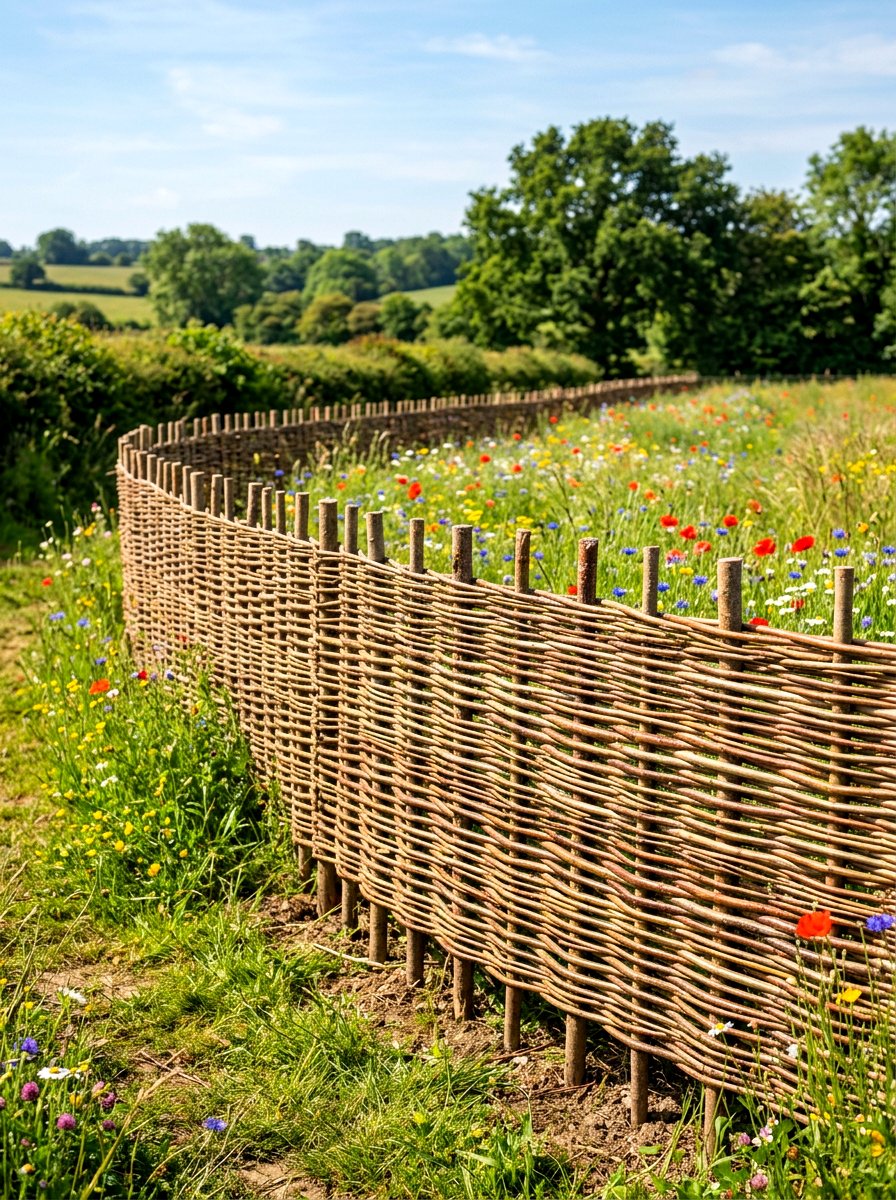 Woven Willow Fence - 30 meadow style backyard ideas