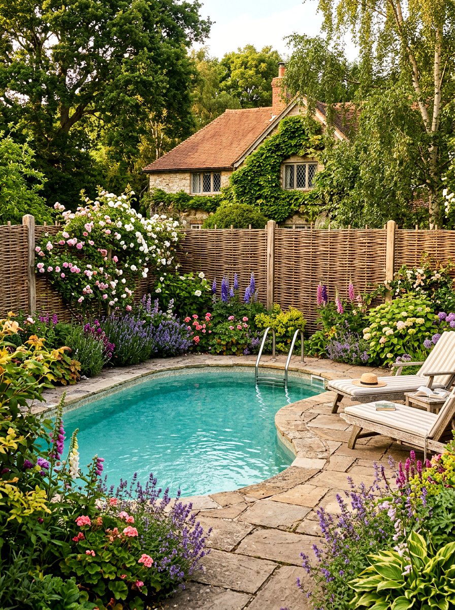 Woven Willow Fencing - 30 poolside privacy screen ideas
