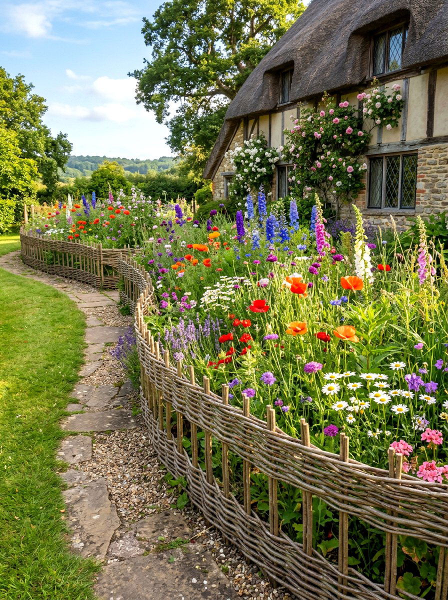 Woven Willow Flower Border - 30 flower bed border ideas