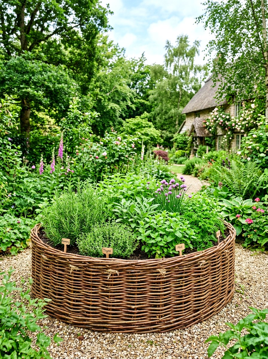 Woven Willow Herb Bed - 30 herb garden bed ideas
