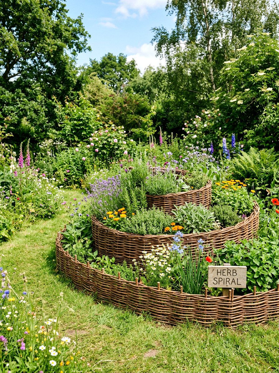 Woven Willow Herb Spiral - 30 backyard herb spiral ideas