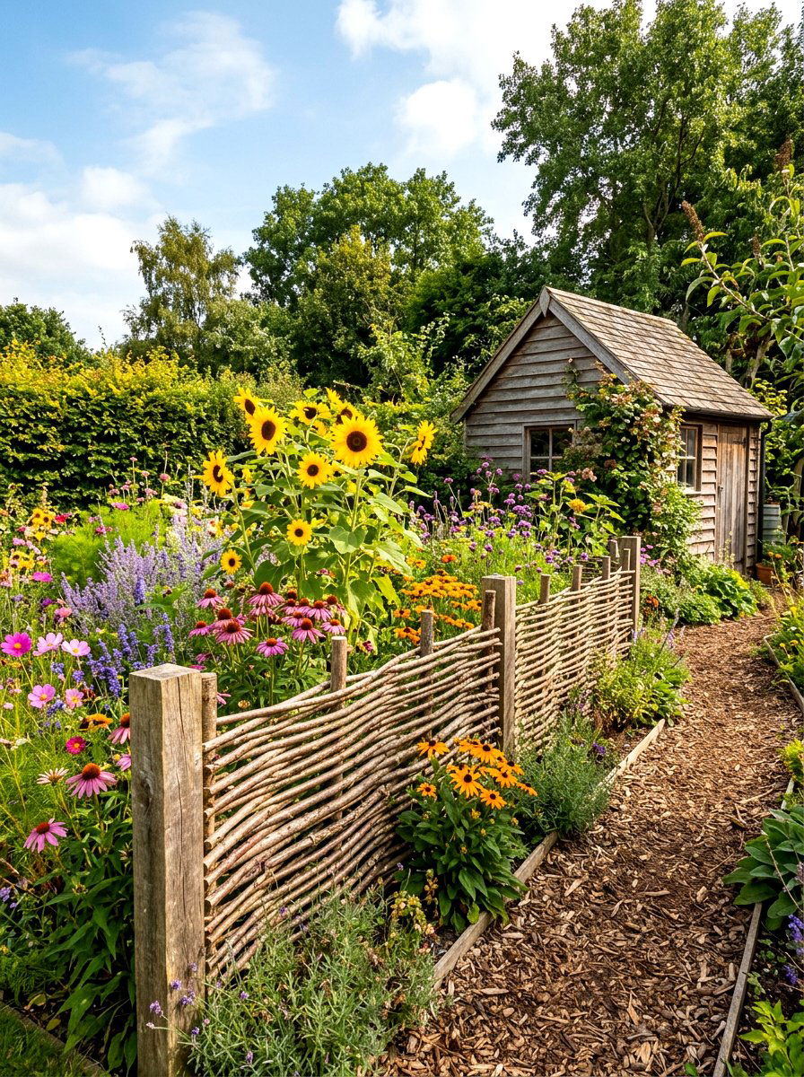 Woven Willow Hurdle Fence - 30 small yard fence ideas