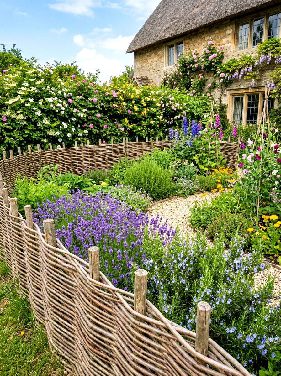 Woven Willow Hurdle Panel - 30 herb garden fence ideas