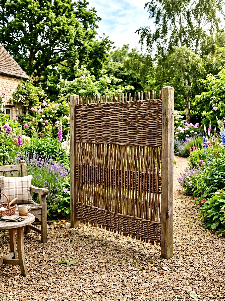 Woven Willow Hurdle Screen - 30 porch privacy screen ideas